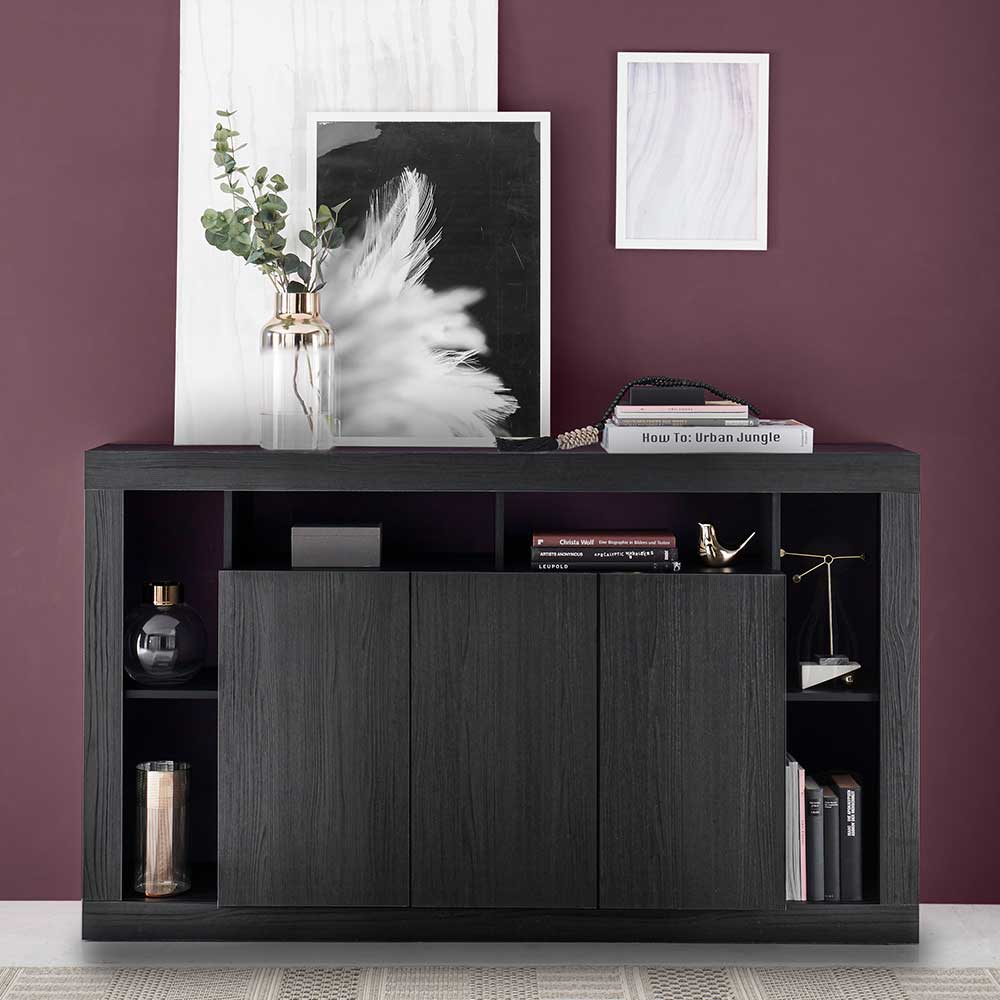 Sideboard in Schwarz Rajaco in modernem Design mit offenen Fächern