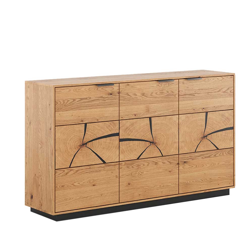 Sideboard Tenna mit Hirnholz Applikation aus Eiche Massivholz