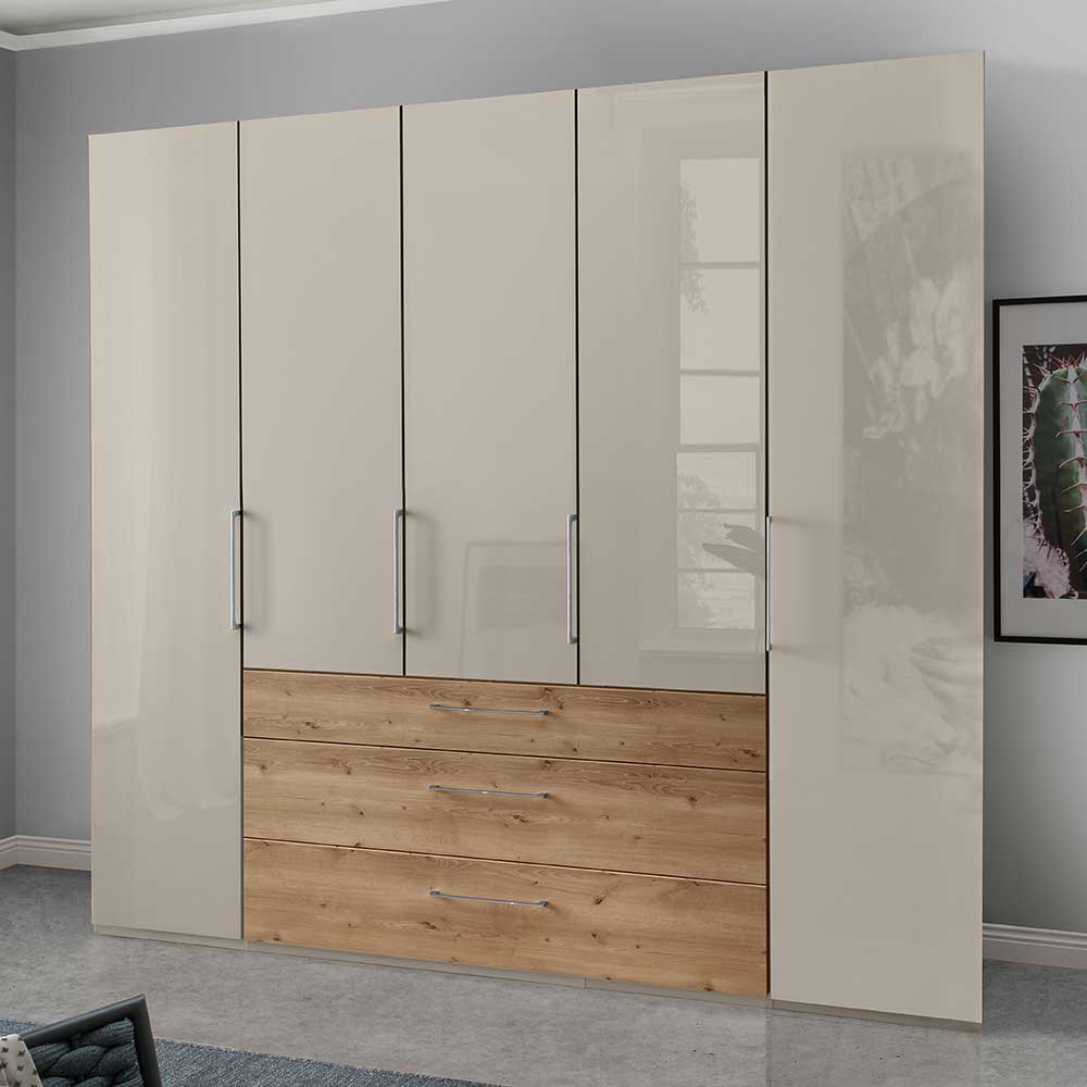 250 cm Kleiderschrank Valuta in Beige und Eiche Bianco