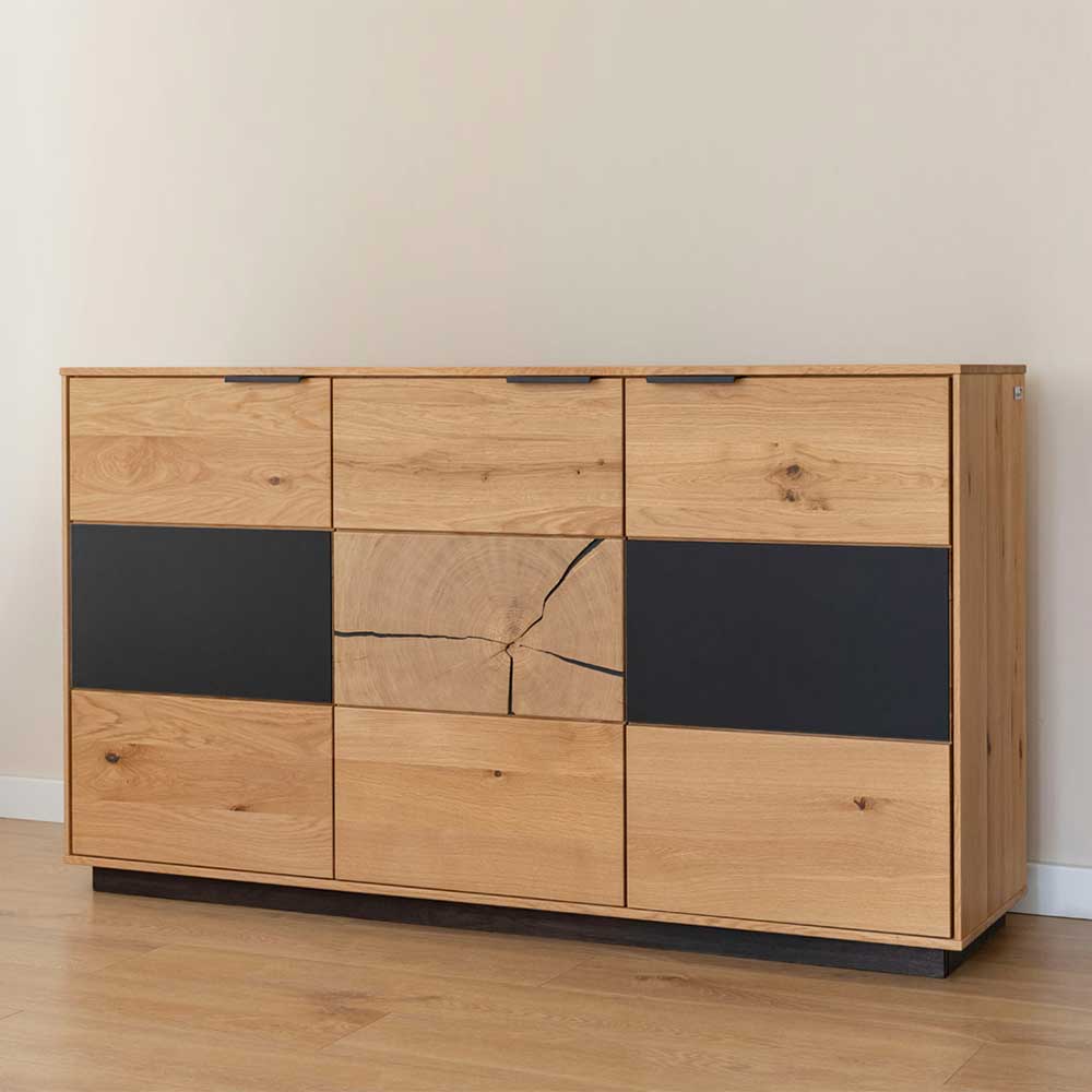 Sideboard Lakosion mit Hirnholz Applikation aus Eiche Massivholz