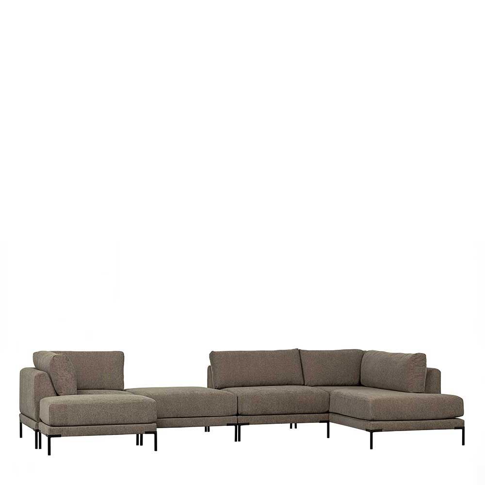 Modul Sofa Chaiselongue Taupe Udjaca 200 cm breit mit Vierfußgestell aus Metall