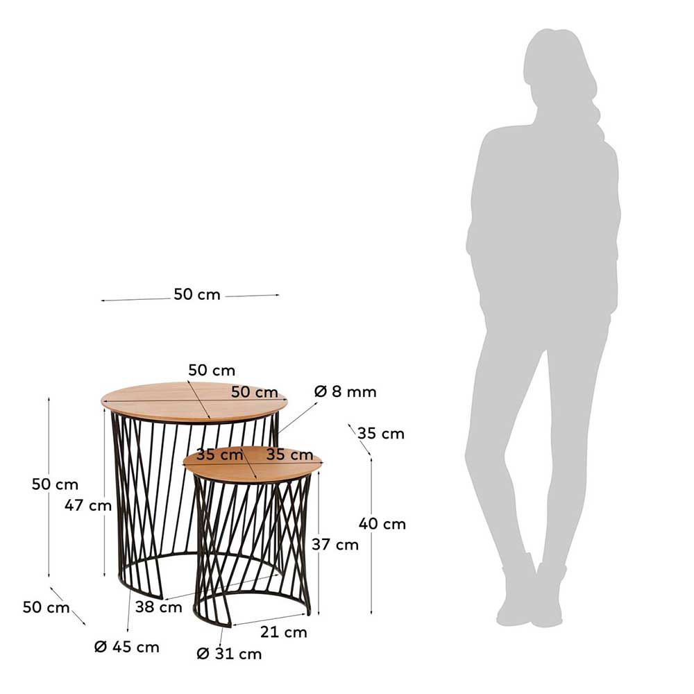 Design Beistelltische Hansina mit Drahtgestell und Massivholzplatte (zweiteilig)