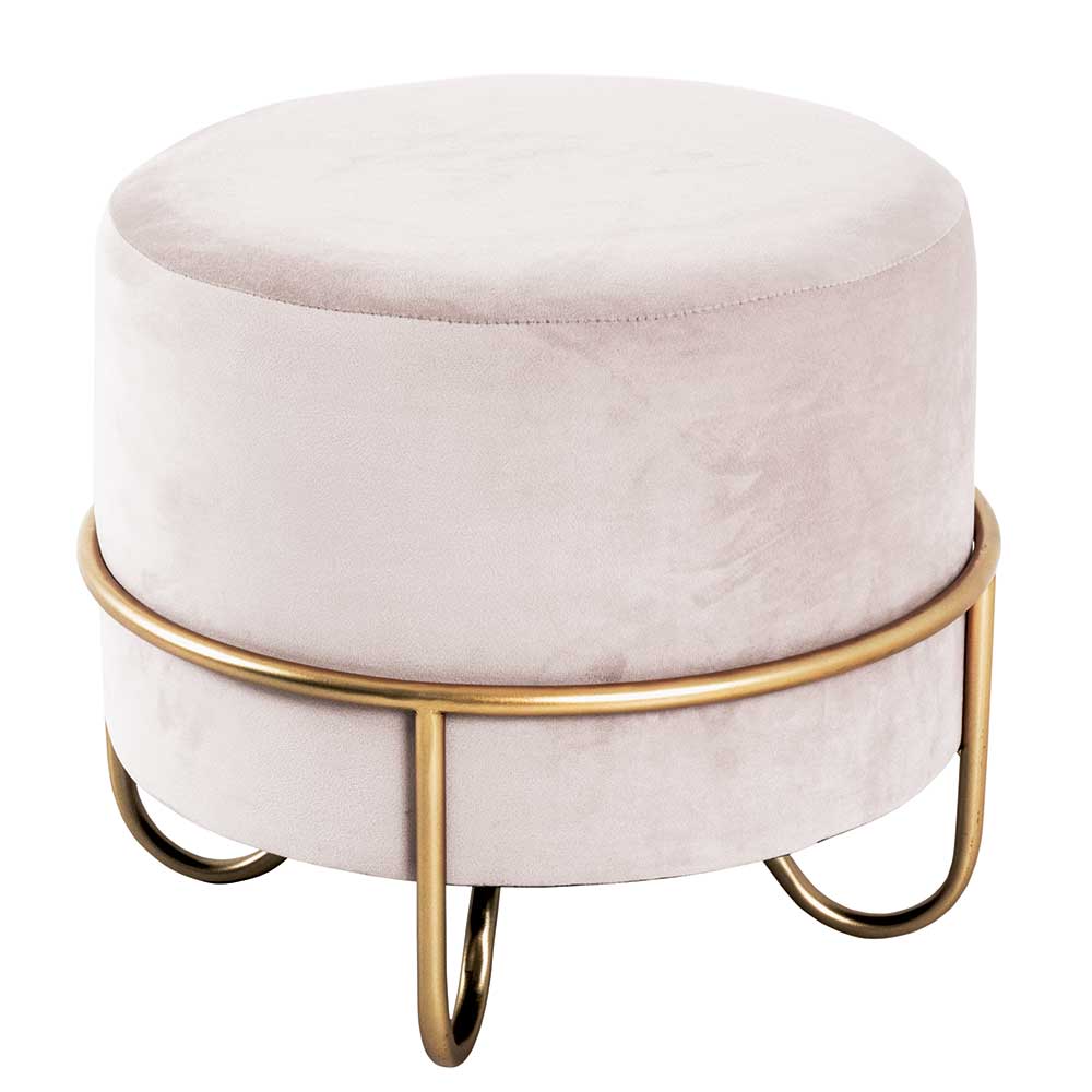 Design Hocker Baylee in Cremefarben und Gold 40 cm Sitzhöhe