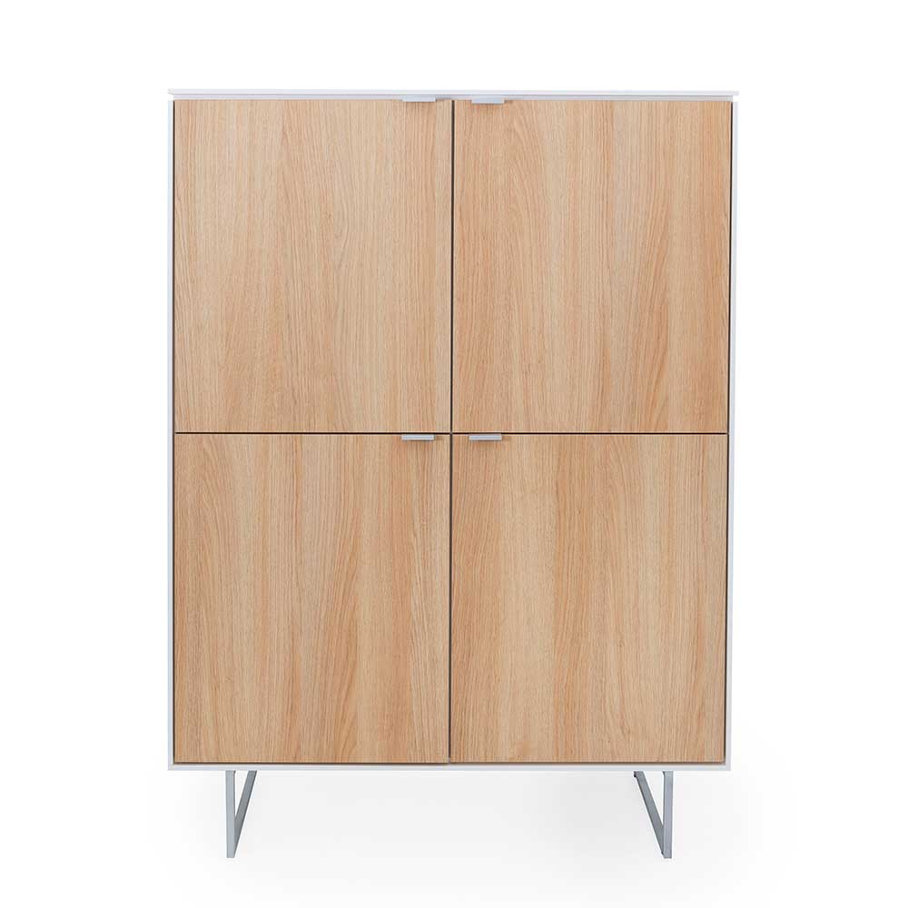 Highboard Unvela mit 4 Türen in Weiß und Eichefarben