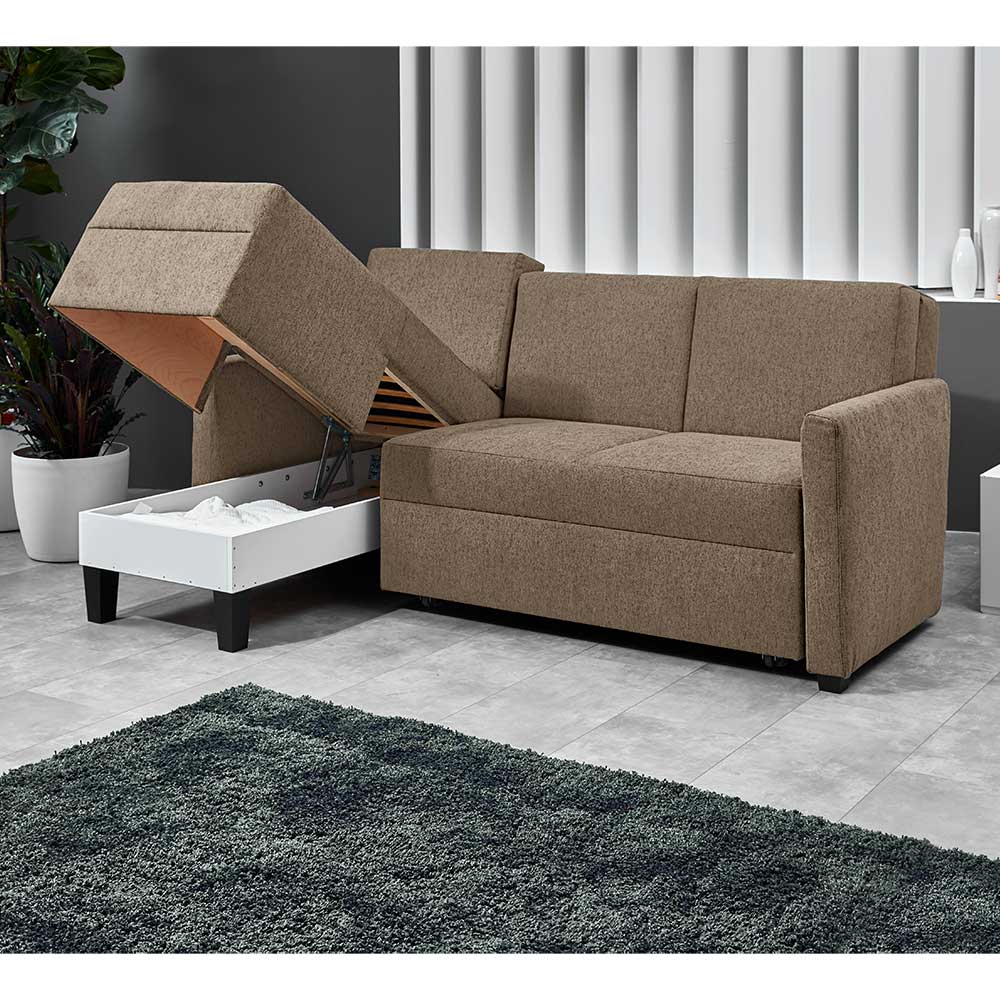 Eckschlafsofa Emia in Taupe mit Bettkasten