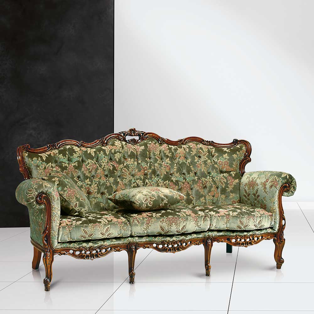 Barockes Dreisitzer Sofa Altabeticas in Grün mit Blumen Motiv