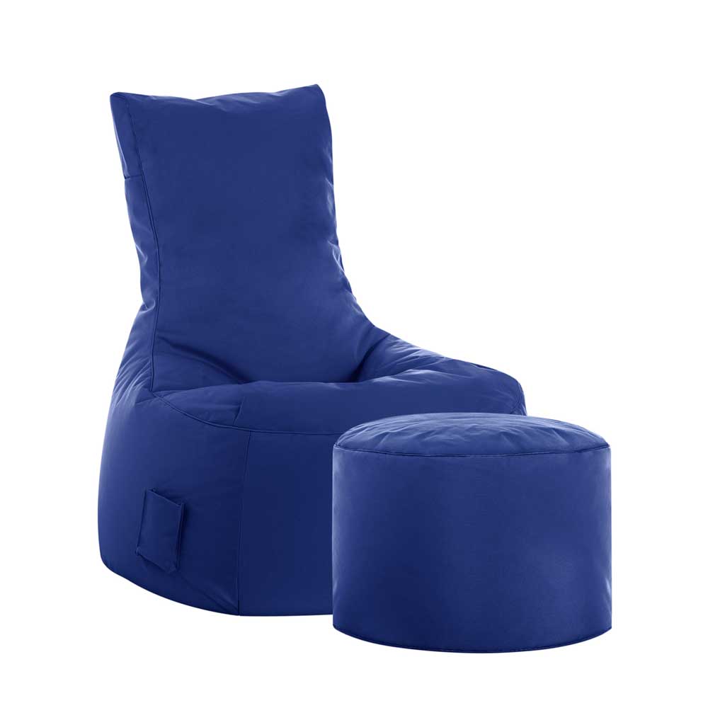 Sitzsack Sessel Larros in Blau mit Fußhocker