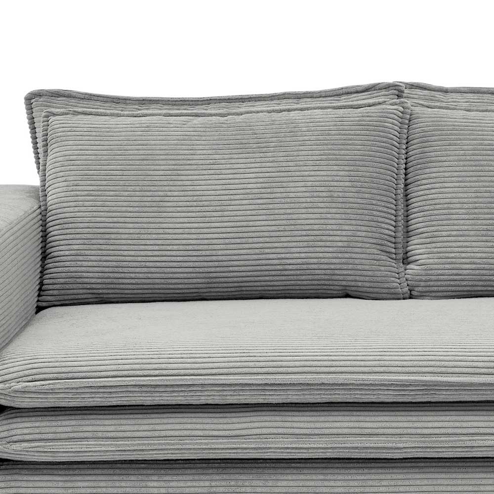 Hellgraues Zweisitzer Sofa Zipna aus Cord mit 43 cm Sitzhöhe