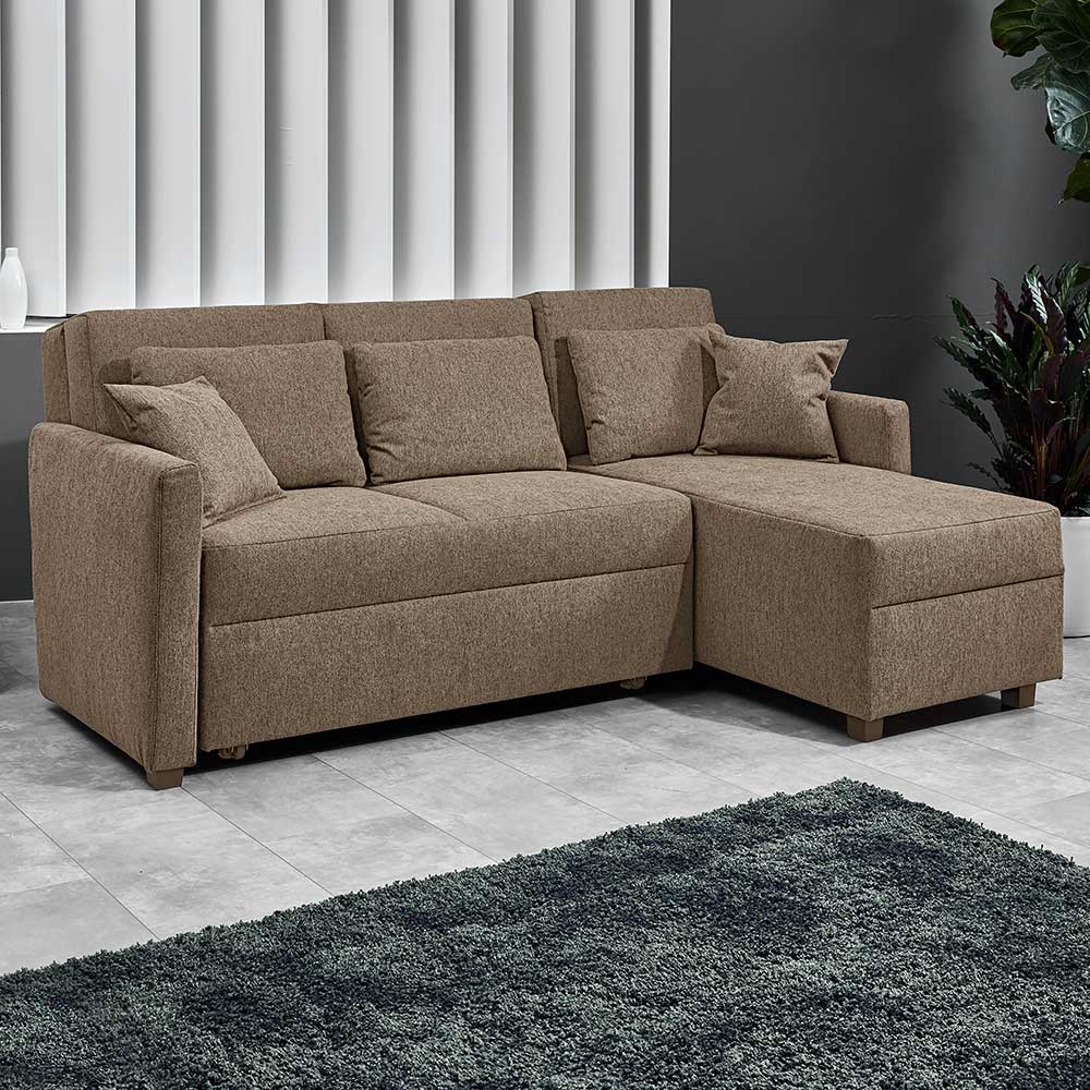 Eckschlafsofa Emia in Taupe mit Bettkasten