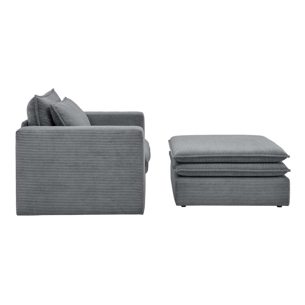 Lounge Sessel mit Hocker Eltusa in Anthrazit aus Cord (zweiteilig)