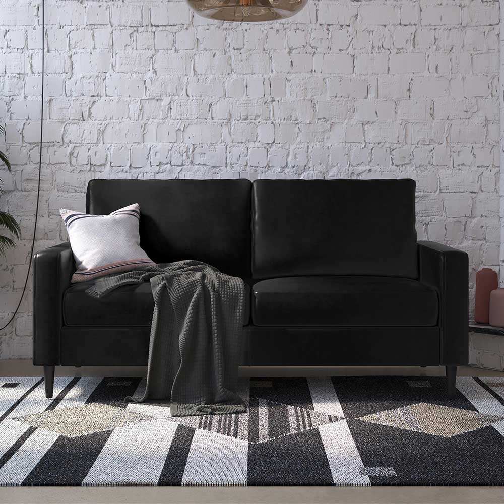 Kunstleder Sofa Frenanda in Schwarz mit Taschenfederkern Polsterung