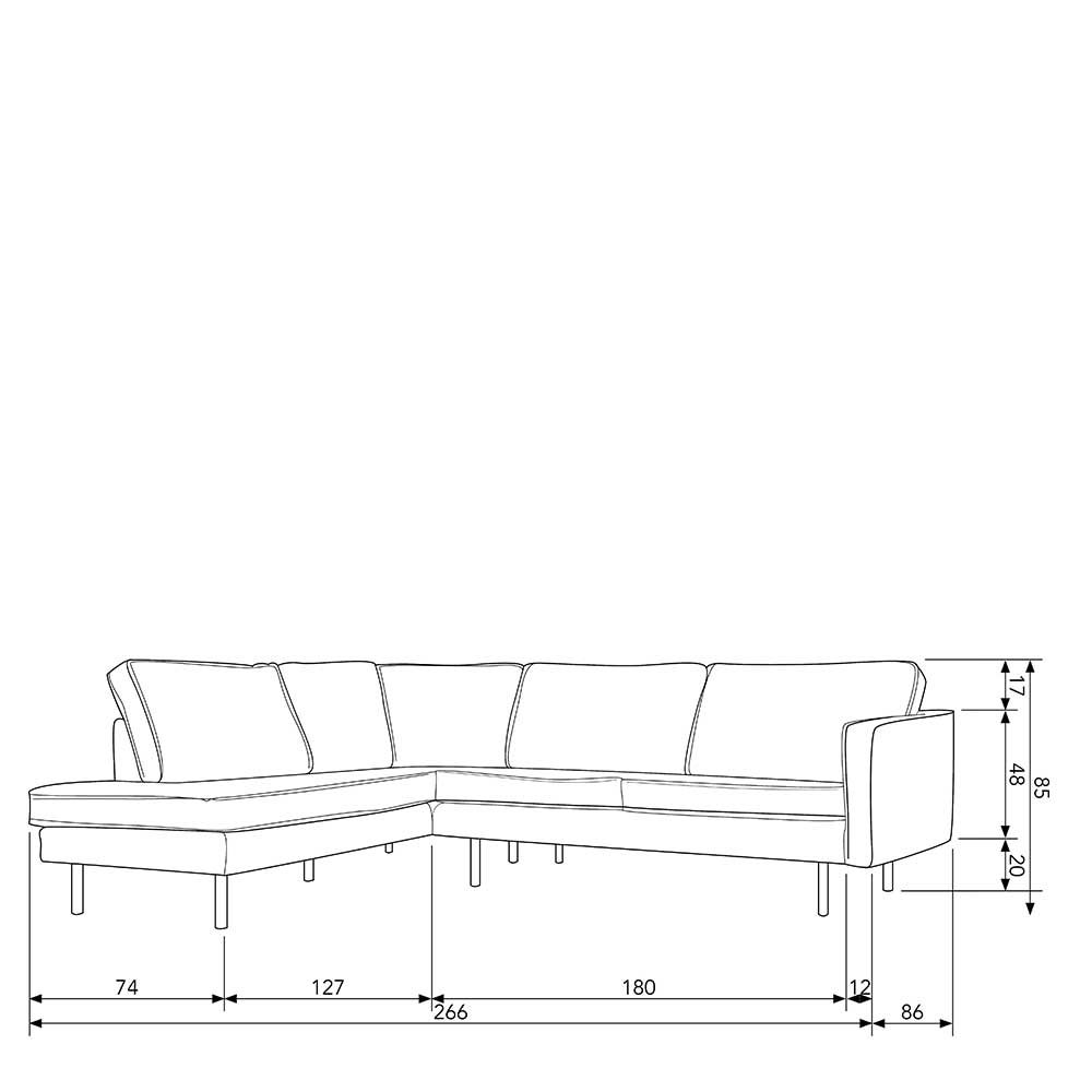 Ecksofa Klasvan in Kastanienbraun Samt mit 45 cm Sitzhöhe