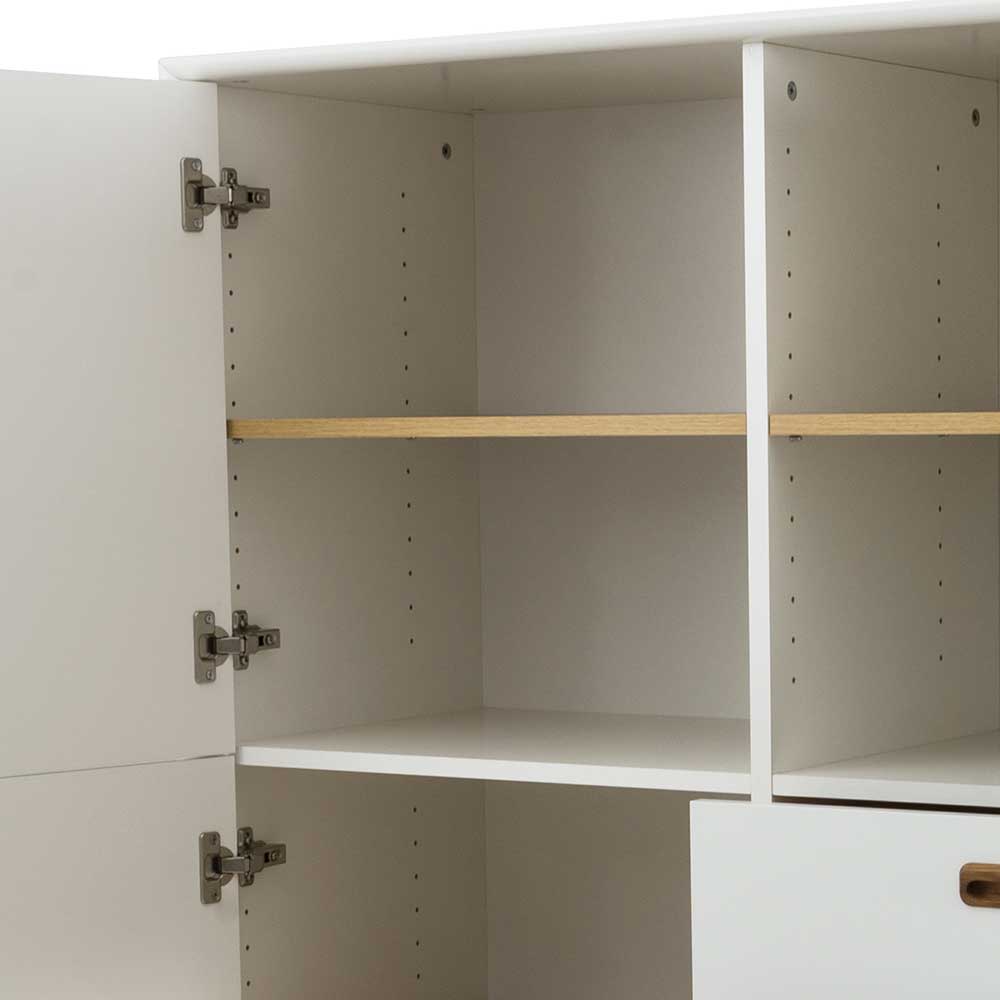 Skandi Design Highboard Andaja in Weiß und Eiche 3 türig