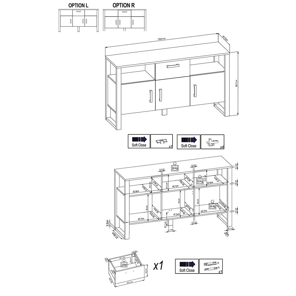 Teiloffenes Sideboard Besi in Nussbaumfarben und Schwarz