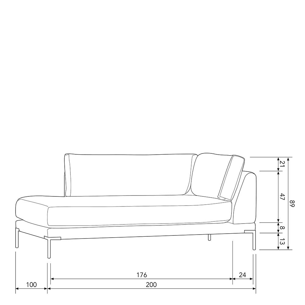 Modul Sofa Chaiselongue Imdyano in Beige mit Vierfußgestell aus Metall