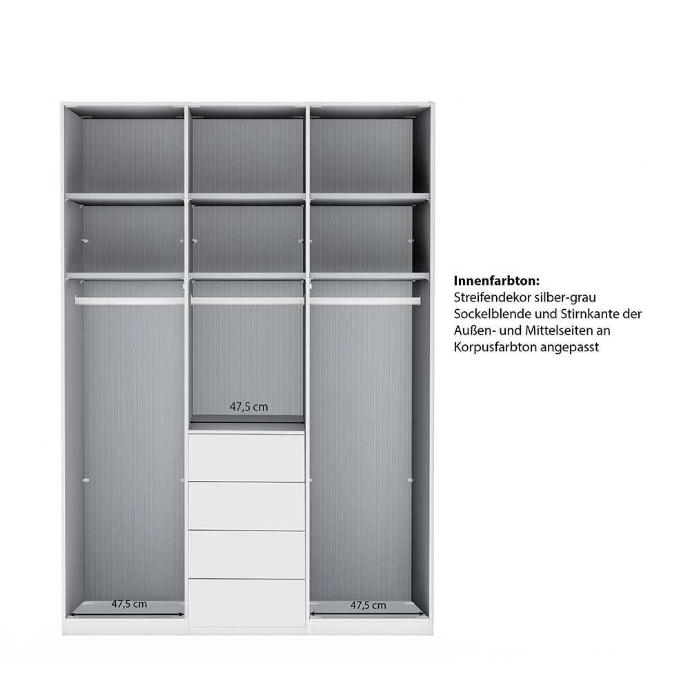 Schlafzimmerschrank bicolor Sanctos mit vier Schubladen Front glasbeschichtet