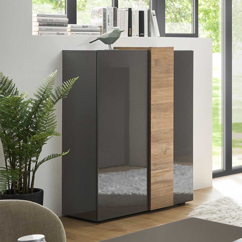 Wohnzimmer Highboard Mapsy in Dunkelgrau und Eichefarben