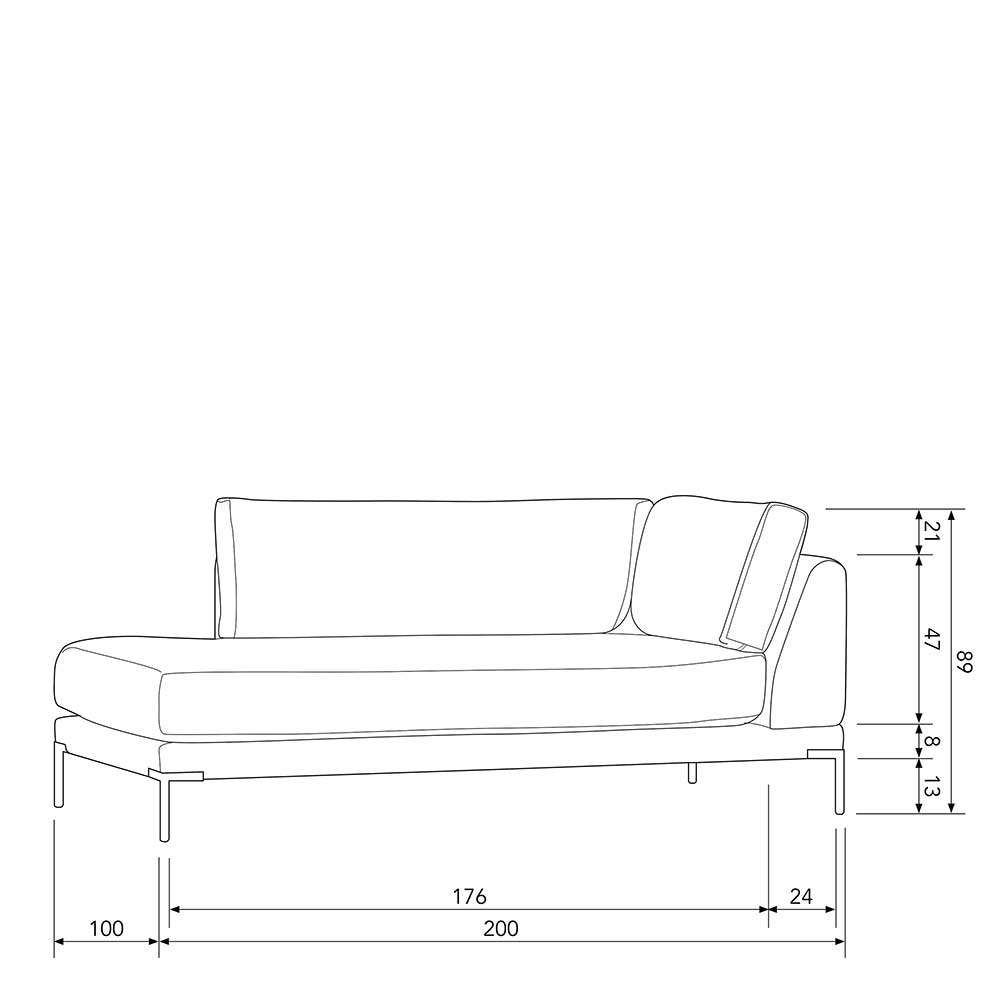 Lounge Element Chaiselongue Rio in Braun 200 cm breit