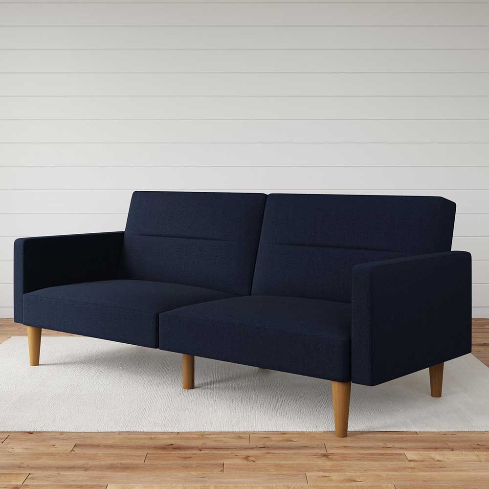 Dunkelblaues Schlafsofa Secilia mit Rücken Klappmechanik 204 cm breit