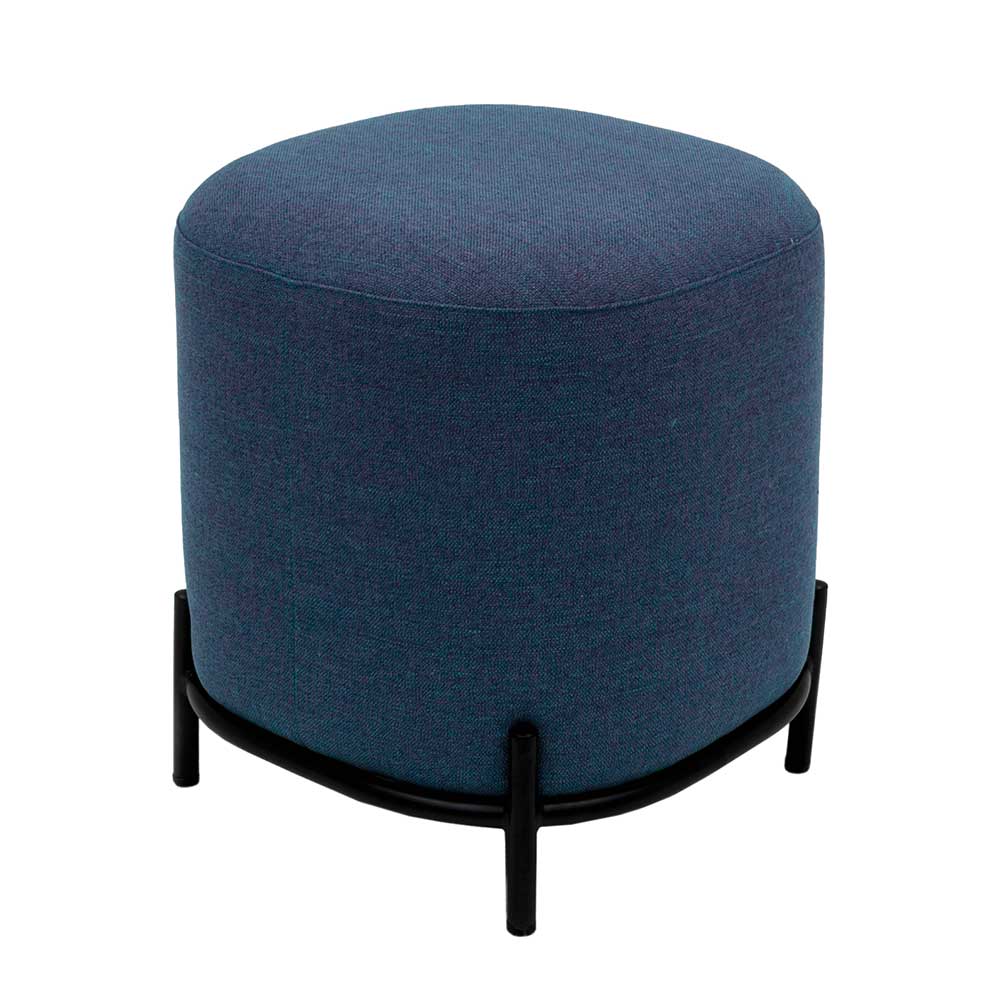 Pouf Kay in Blau Webstoff modern