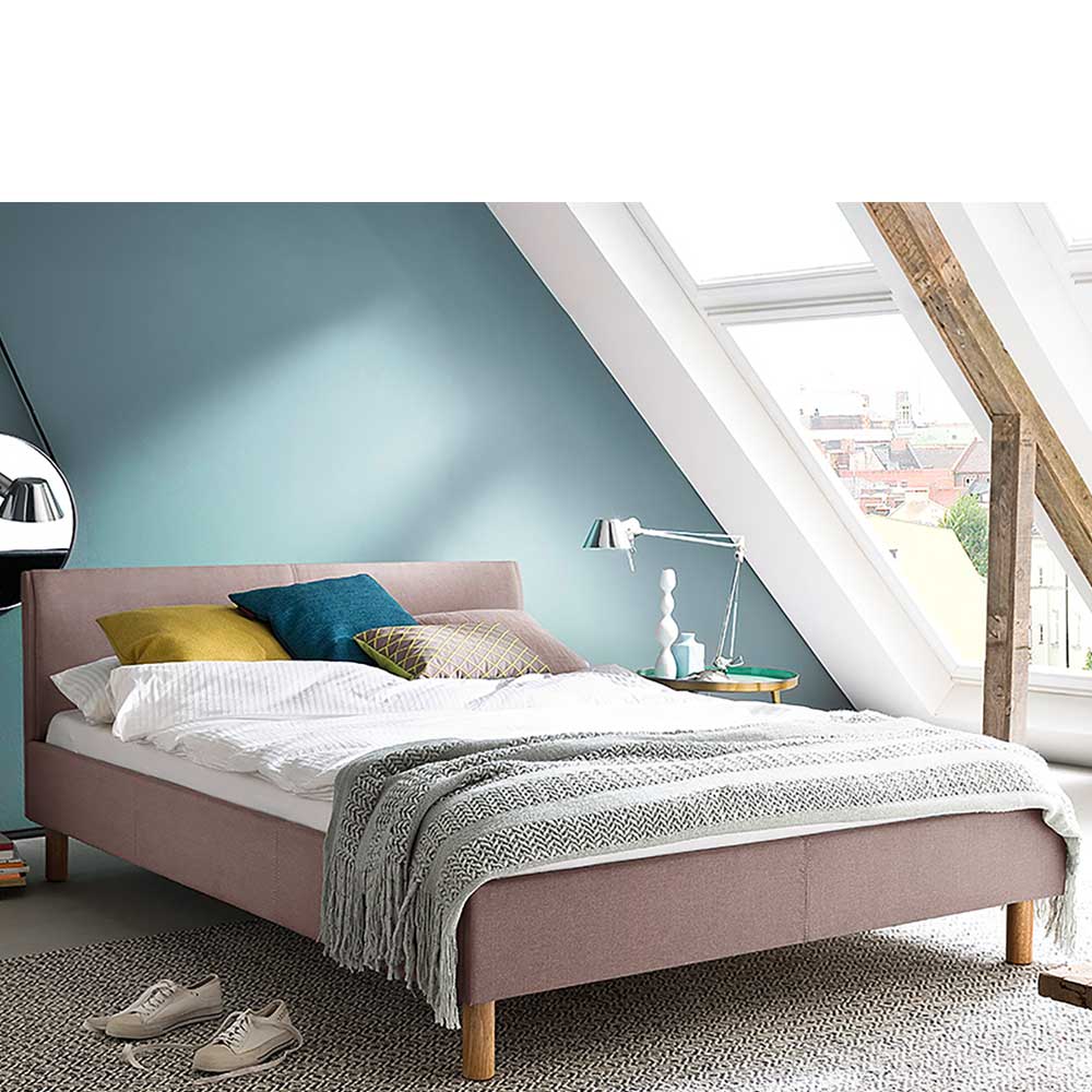 Einzelbett Camelian in Altrosa Webstoff im Skandi Design