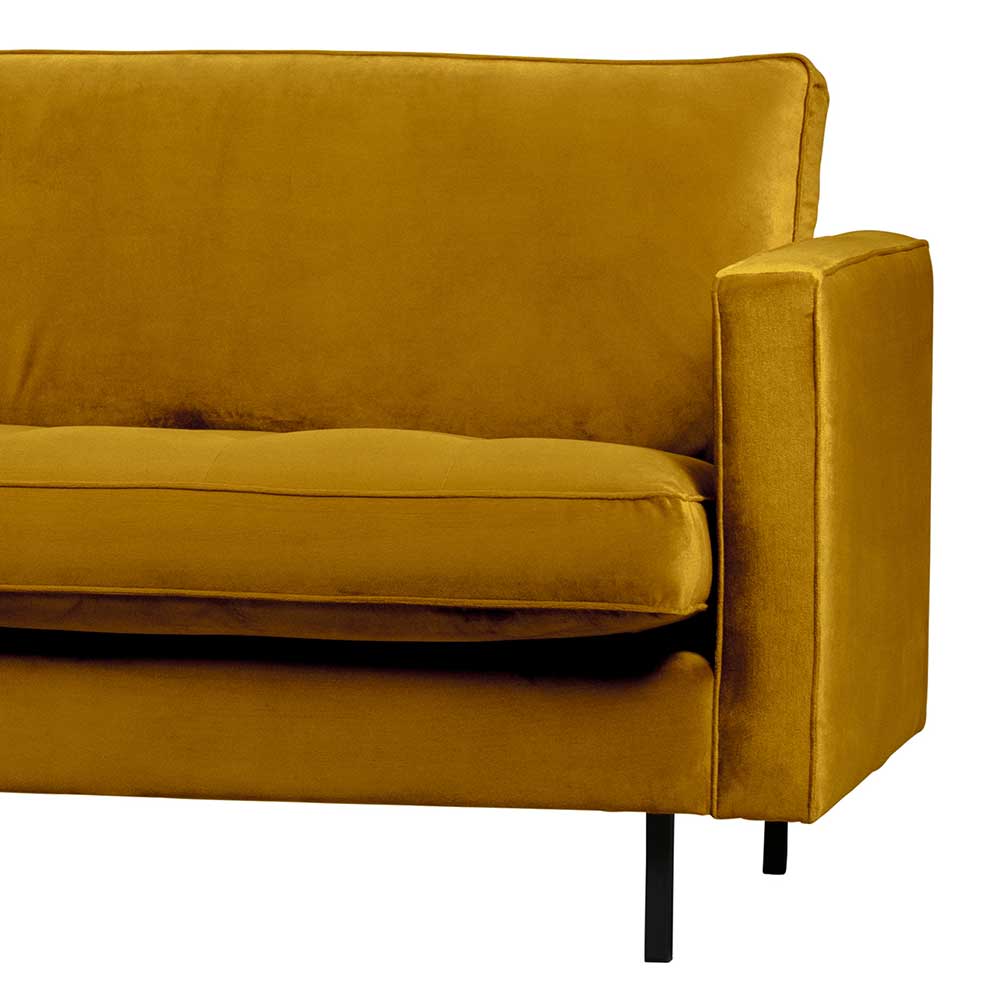 Retrostil Dreier Sofa Magoa in Ocker Samt 275 cm breit