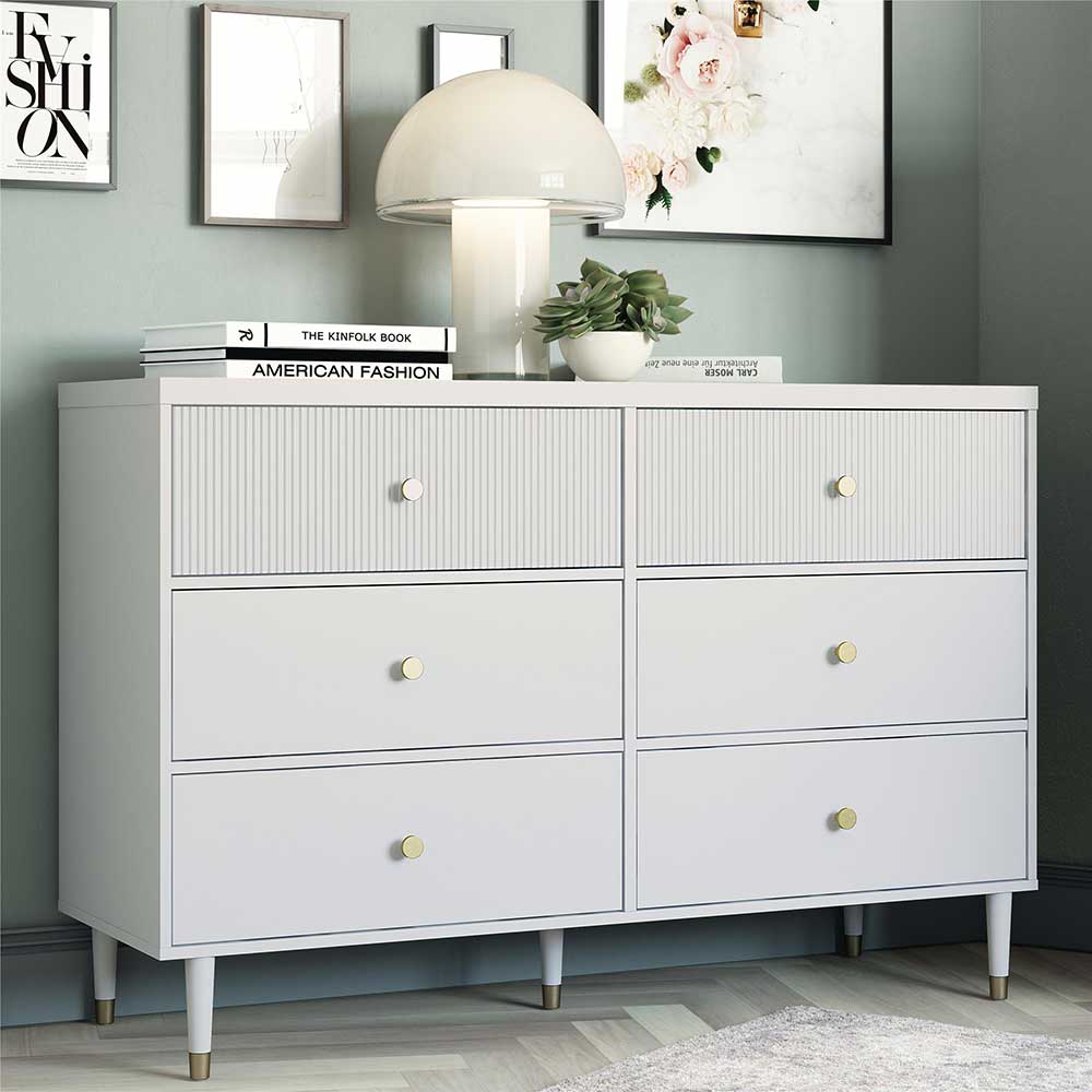 Hellgraues Sideboard Eli mit sechs Schubladen in modernem Design