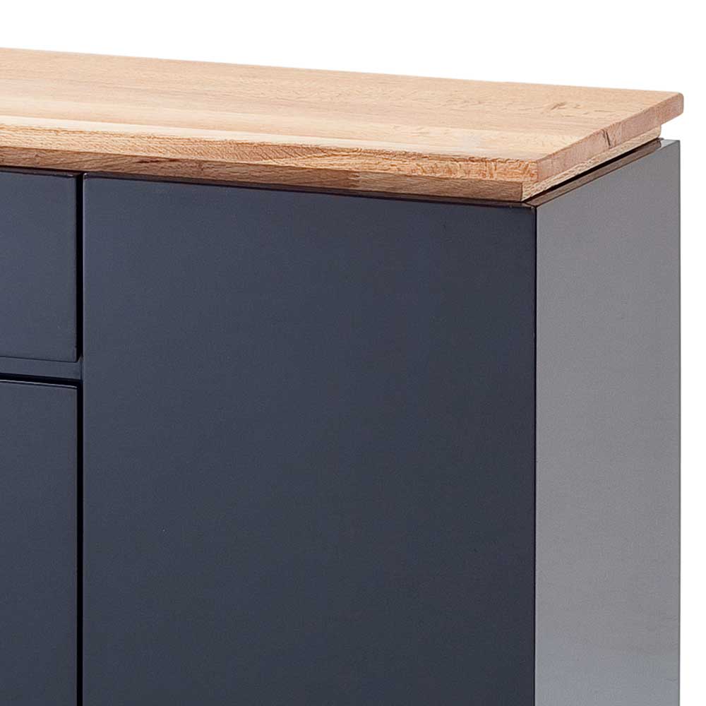 Design Sideboard Ledium in Schwarz Hochglanz mit Asteiche Massivholz