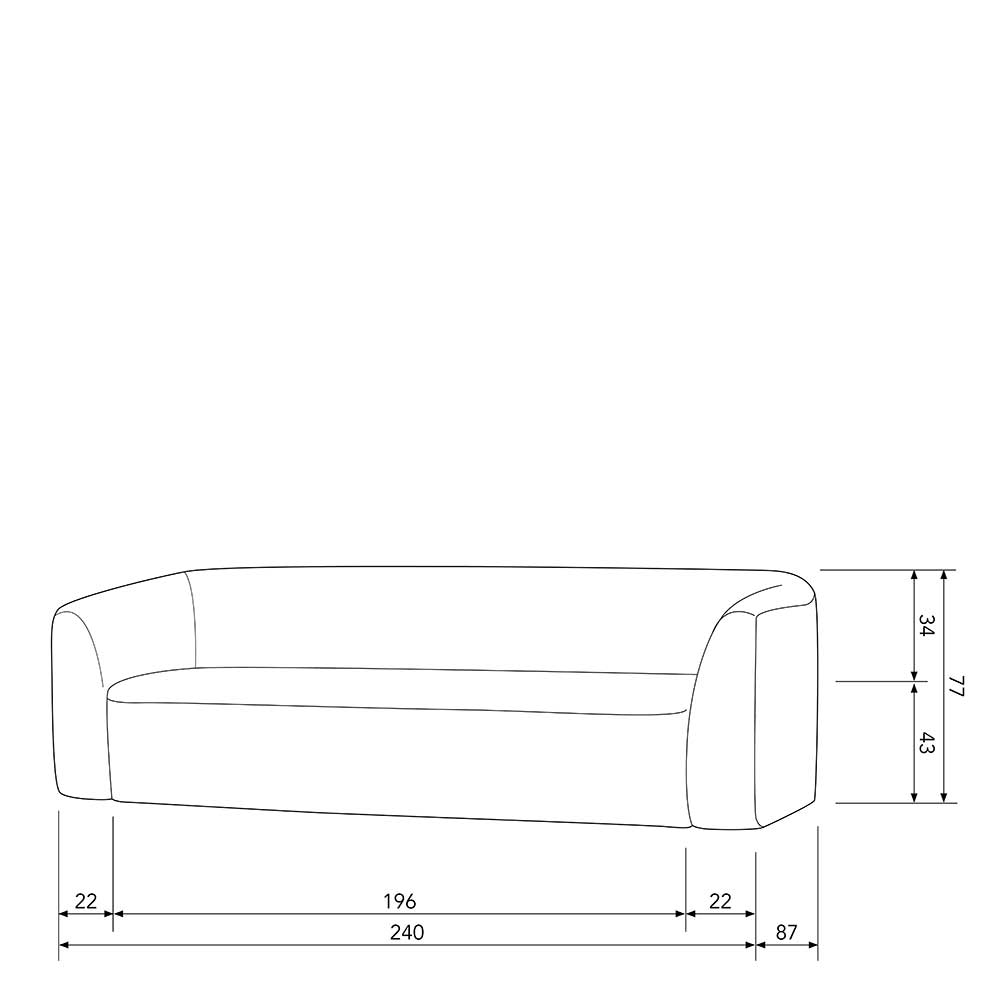 Skandi Design Dreier Sofa China in Beige mit Armlehnen