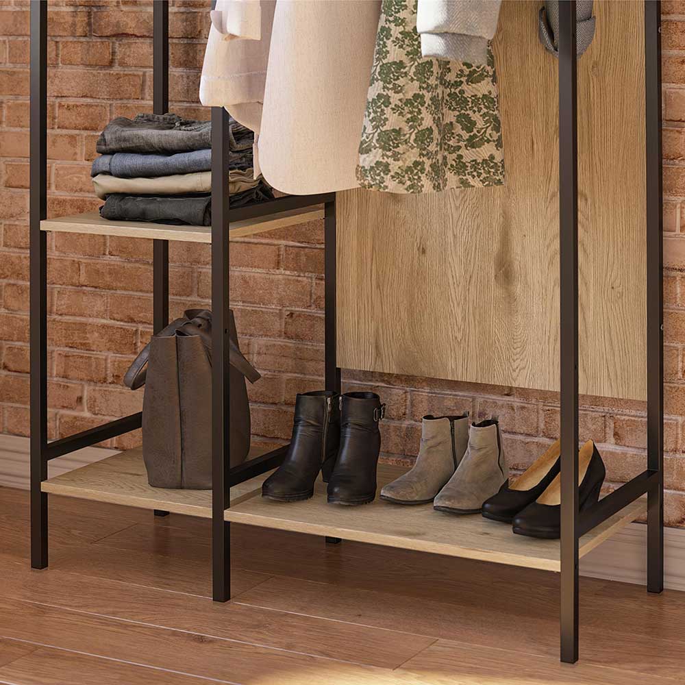 Flurgarderobe Zunil in Holz Naturfarben und Schwarz 180 cm hoch