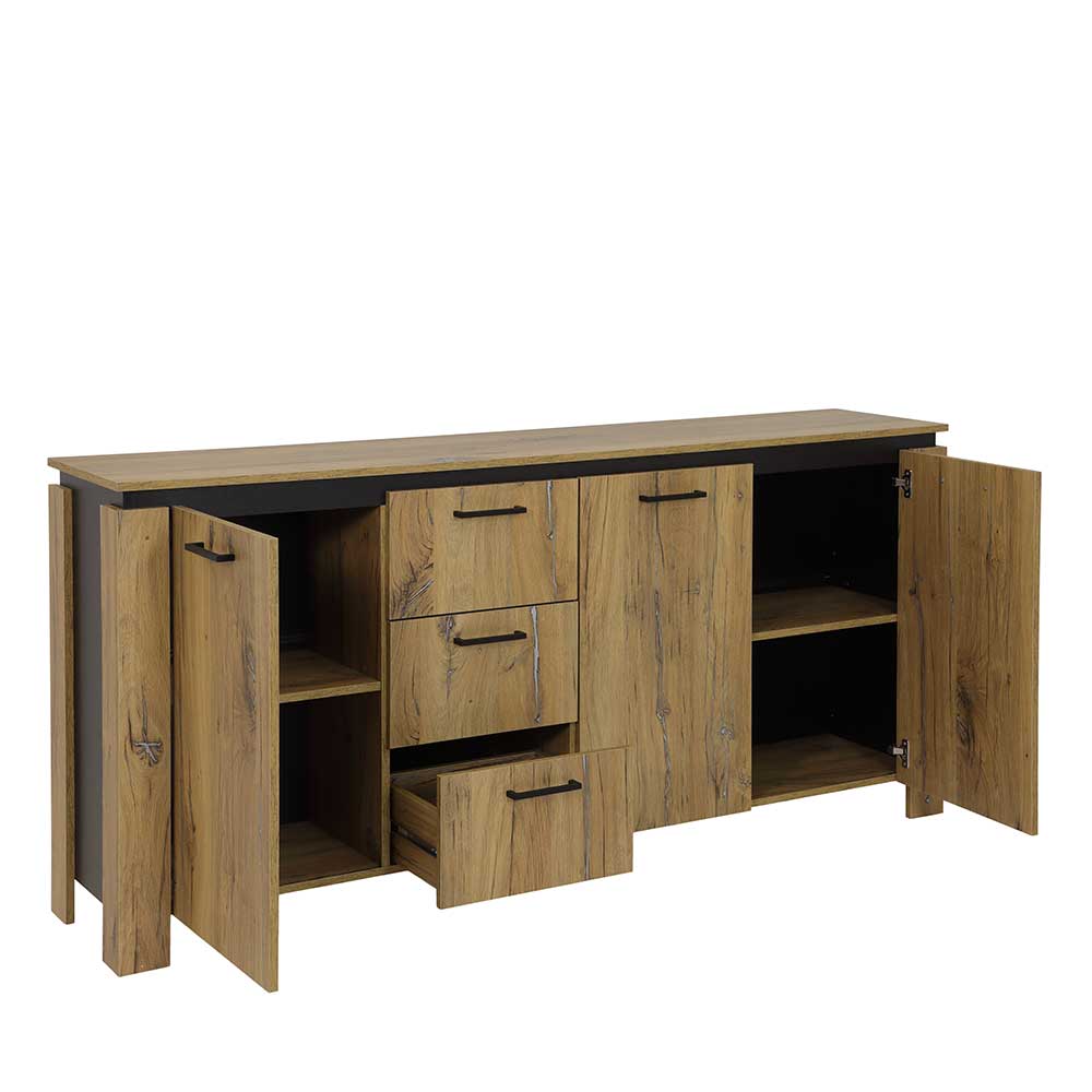 Sideboard Maduera in Zinneichefarben und Schwarz 3 türig