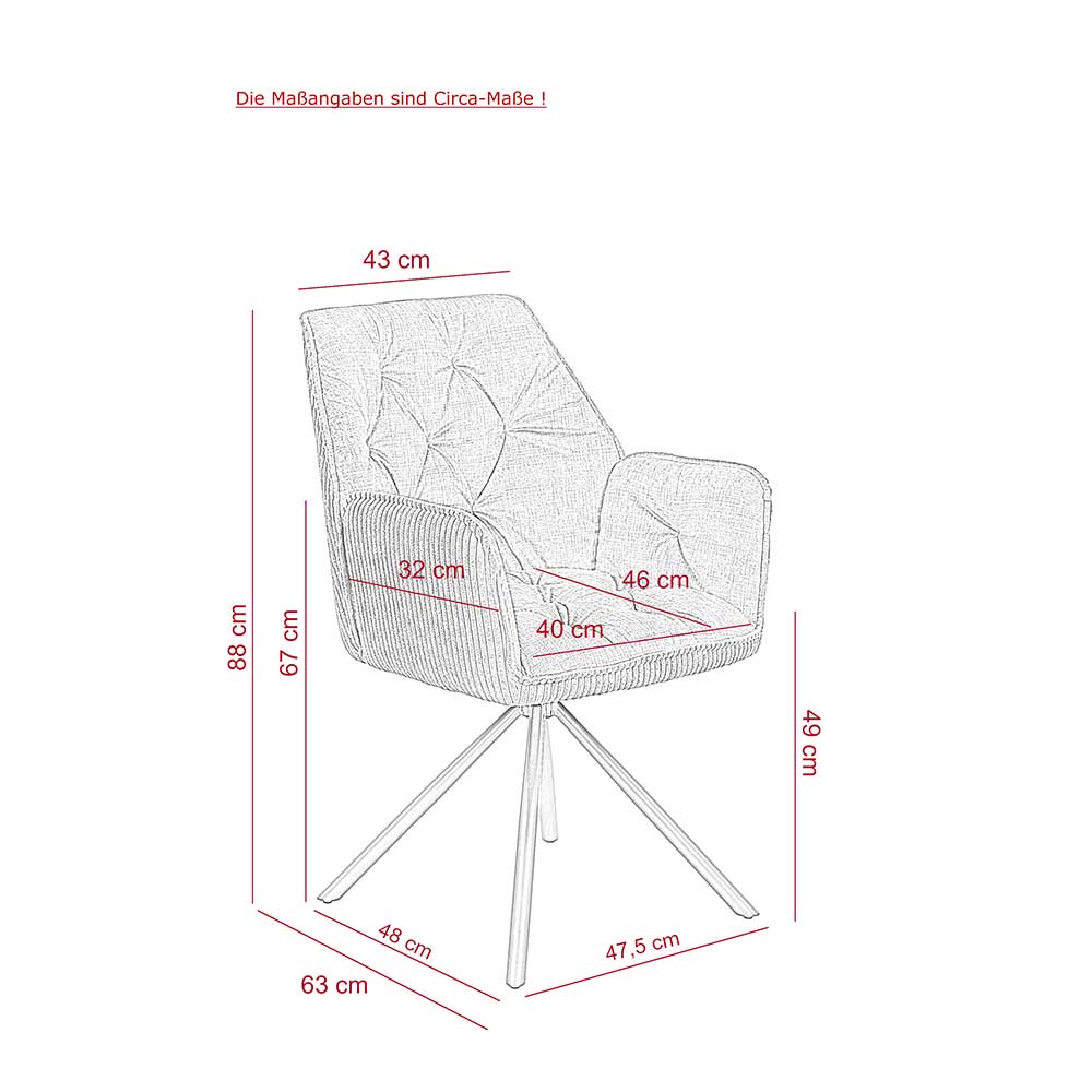 Polsterstuhl Esszimmer Coridar mit Armlehnen drehbar (2er Set)