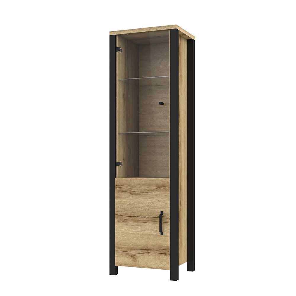 Wohnzimmer Vitrinenschrank Conru in Eichefarben und Schwarz 56 cm breit