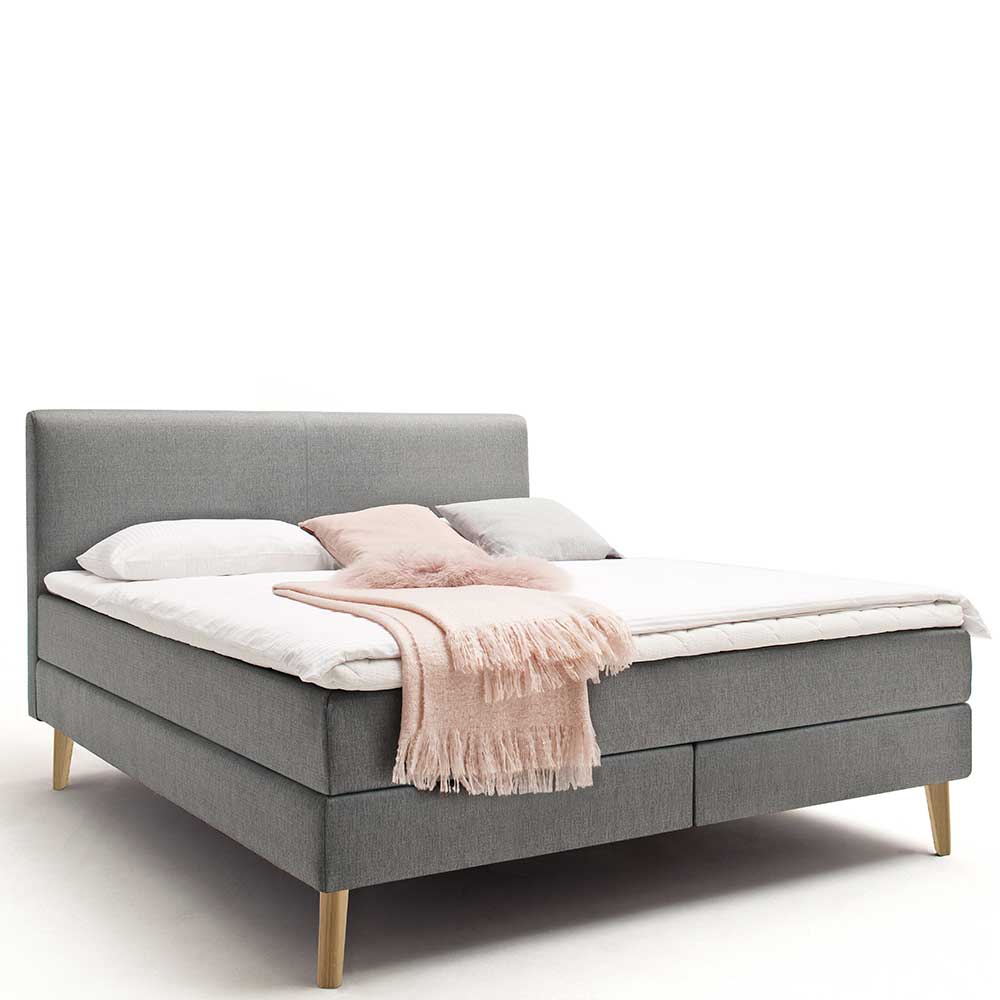 Webstoff Boxspringbett Laki in Taupe modern