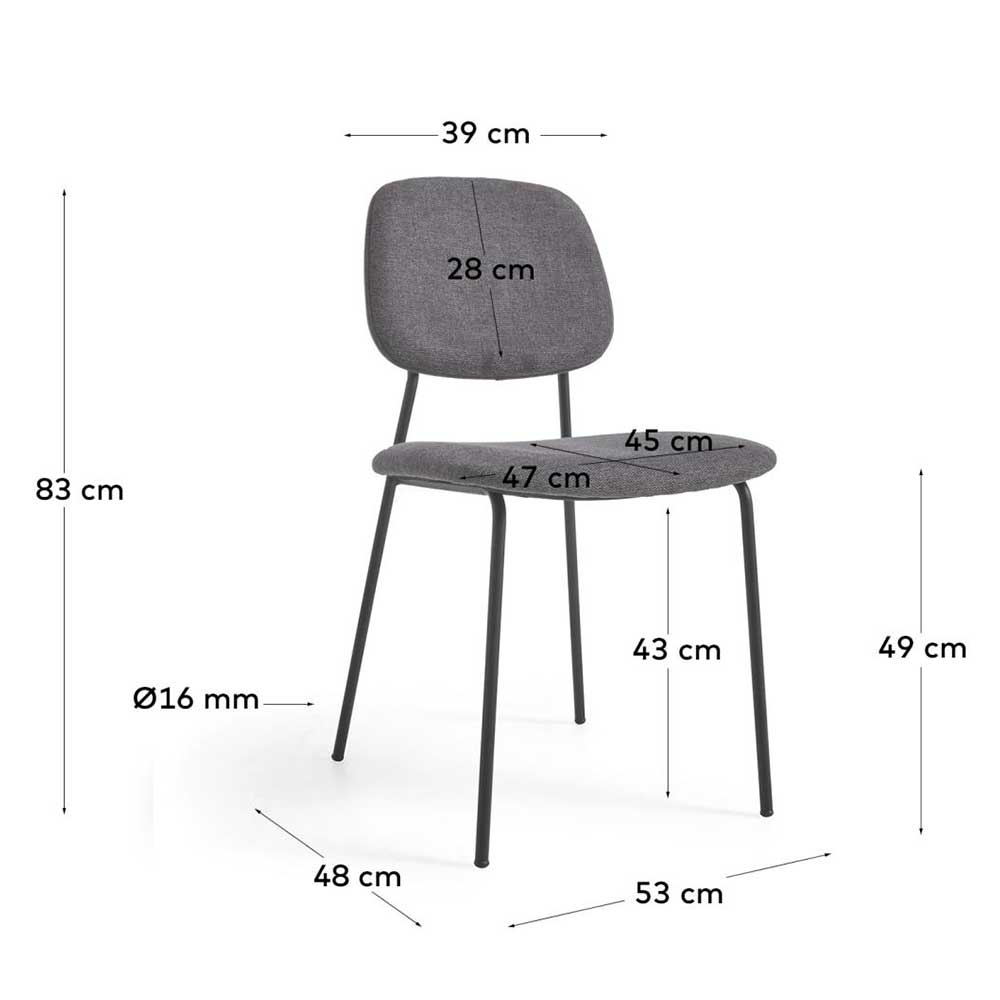 Vier Stühle Ciadas in Dunkelgrau und Eichefarben mit Gestell aus Metall (6er Set)