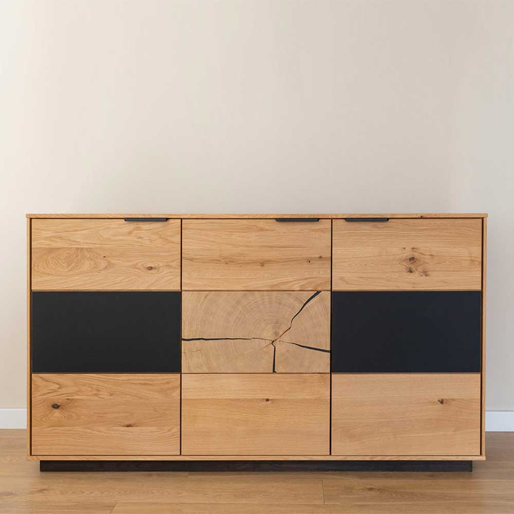 Sideboard Lakosion mit Hirnholz Applikation aus Eiche Massivholz