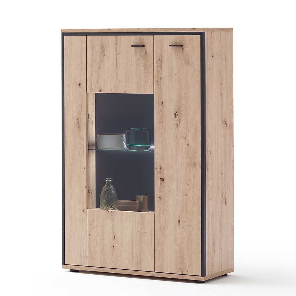 Wohnzimmer Highboard Geronda in Eiche Optik und Anthrazit mit Glas