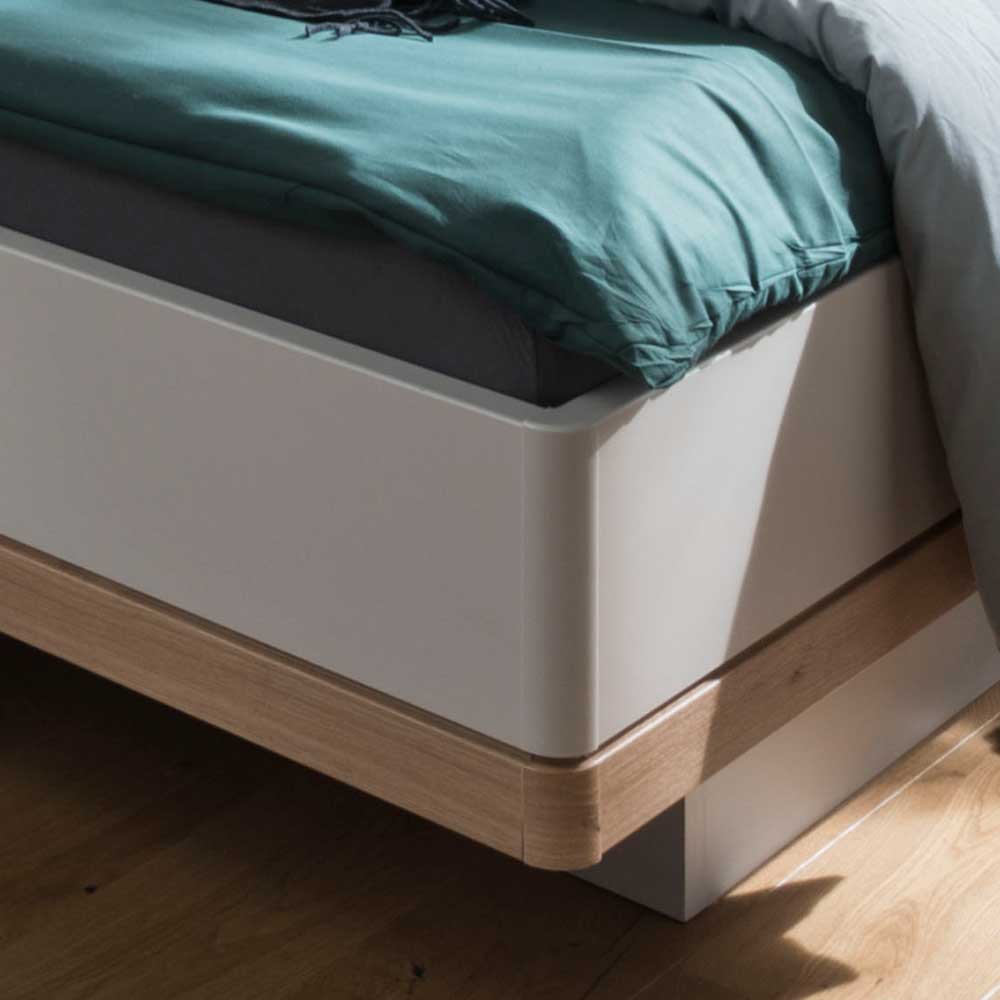 Doppelbett Kombination Privira in Eiche Bianco mit LED Beleuchtung (dreiteilig)