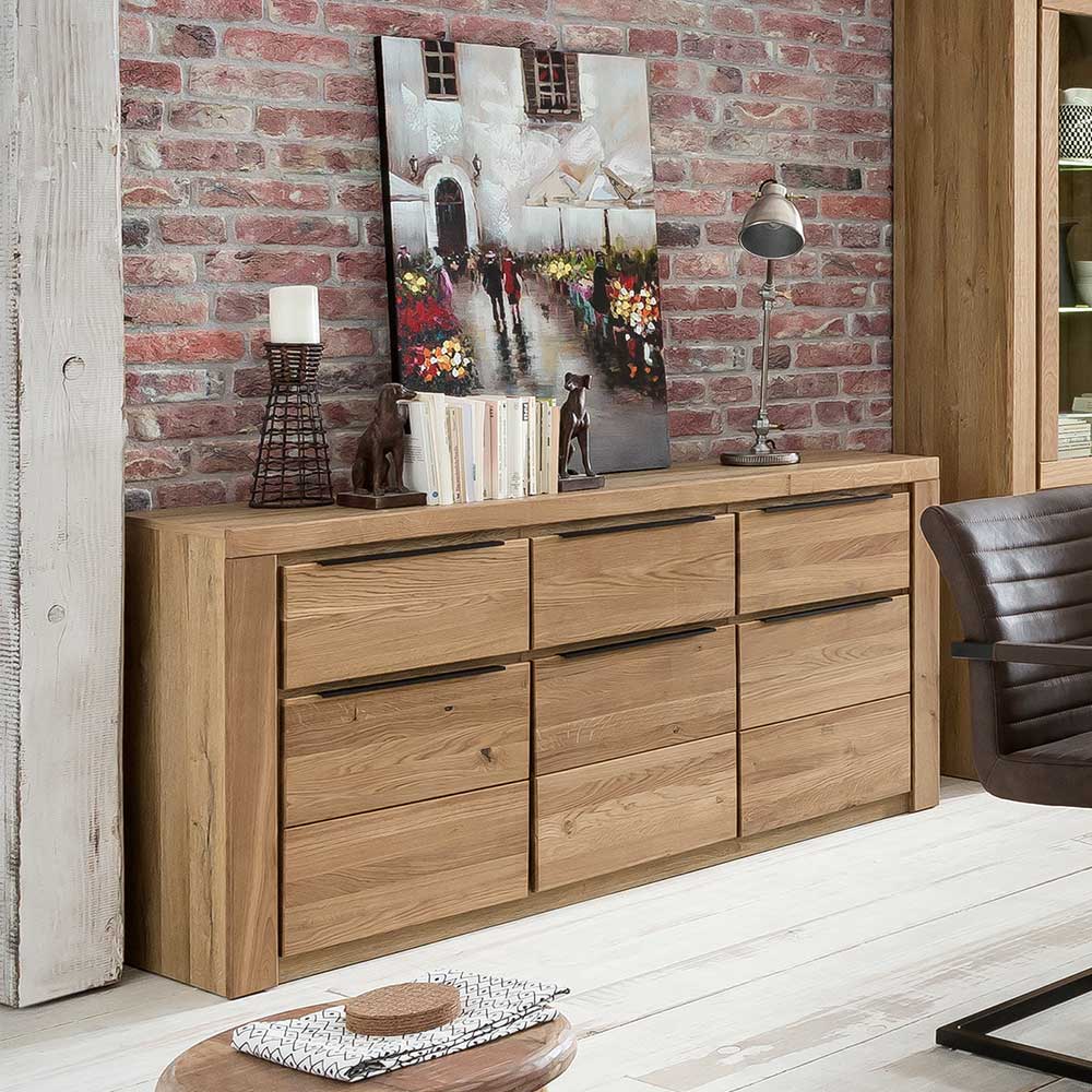 Sideboard Vroscian in Eichefarben mit Massivholztüren