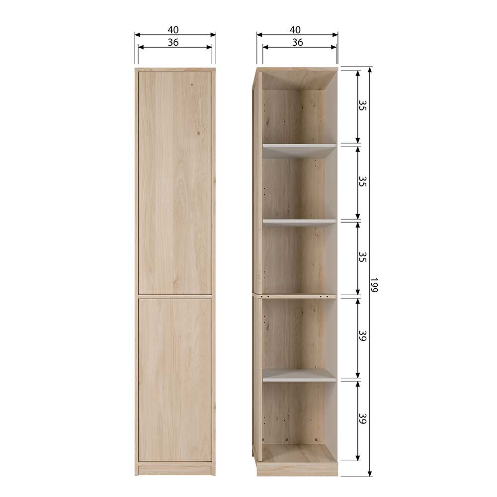 Schrank Modul Wohnzimmer Shinin in Eichefarben 199 cm hoch