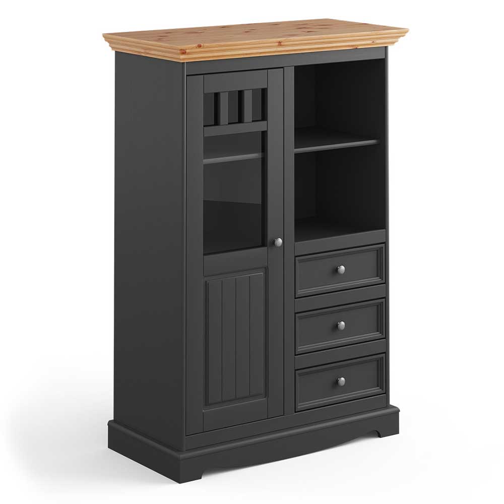 Landhausstil Highboard Lyra mit Glastür und drei Schubladen