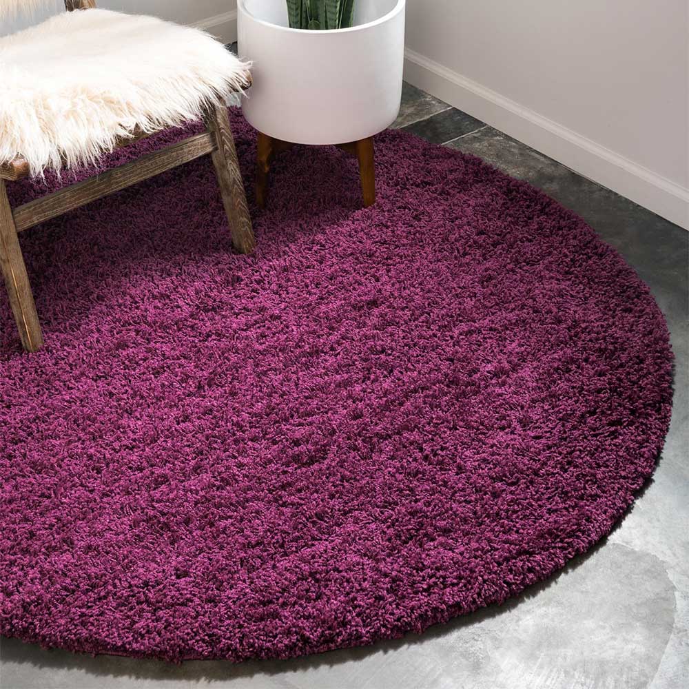 Runder Shaggy Teppich Fabrice in Aubergine-Lila - modernes Design