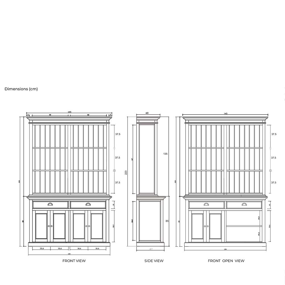 Landhaus Wohnzimmerschrank Montea in Weiß 220 cm hoch