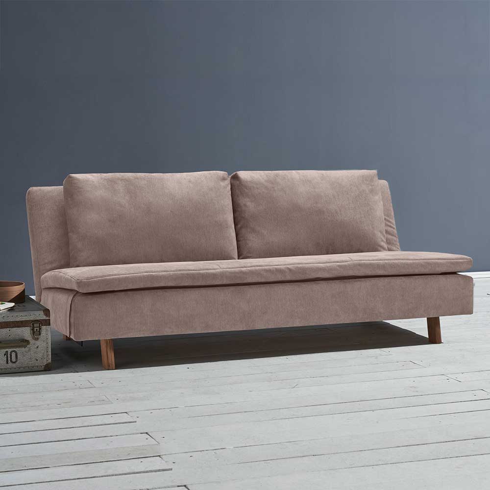 Schlammfarbenes Schlafsofa Quoterra aus Microvelour mit Rücken Klappmechanik