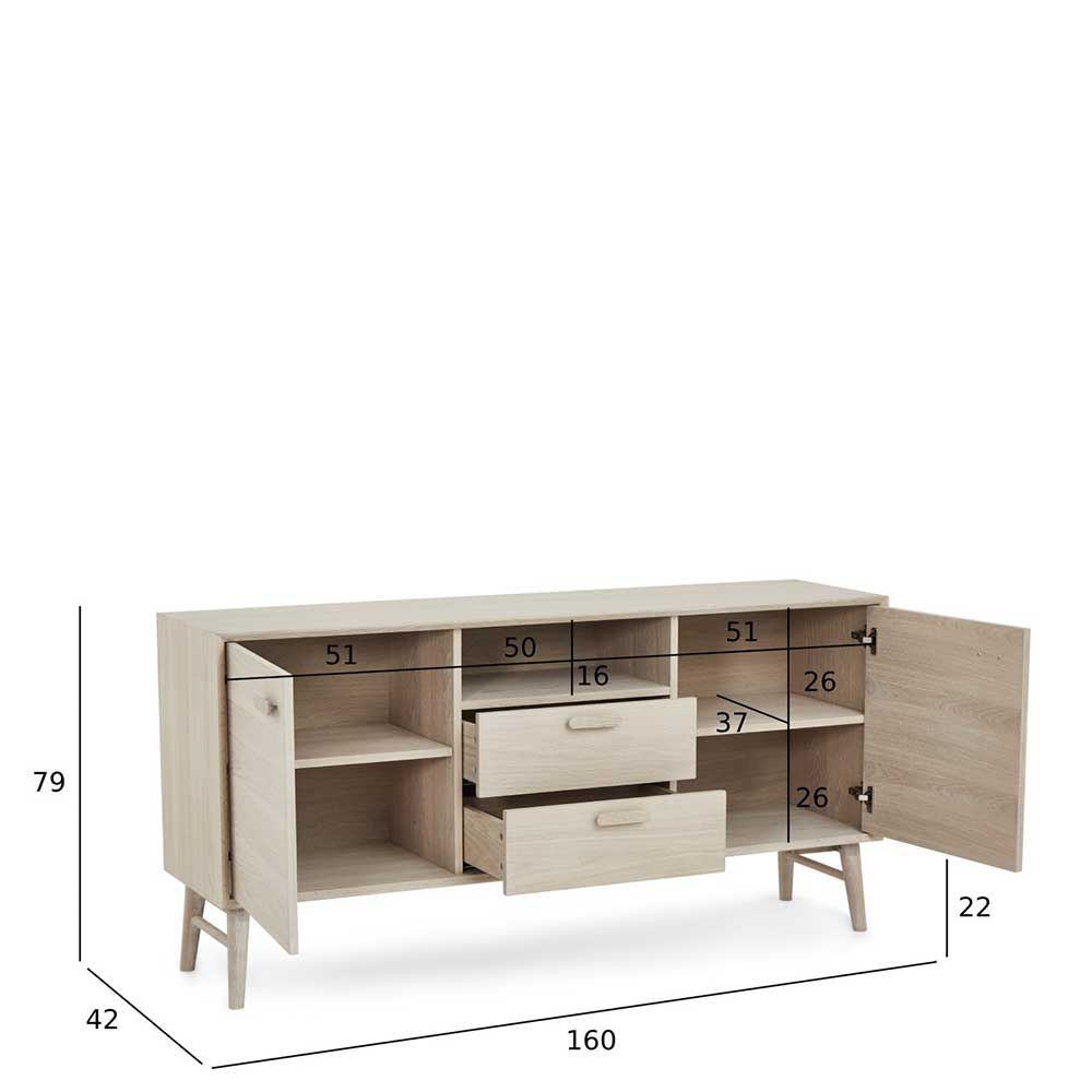 Esszimmersideboard Vilrada mit einem offenen Fach 160 cm breit