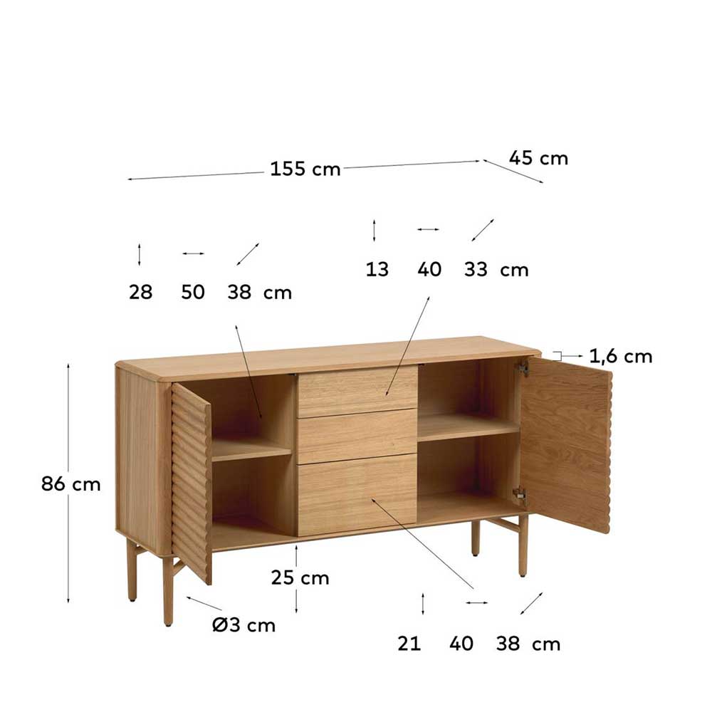 Esszimmersideboard Pipev in Eichefarben 2 Türen 3 Schubladen