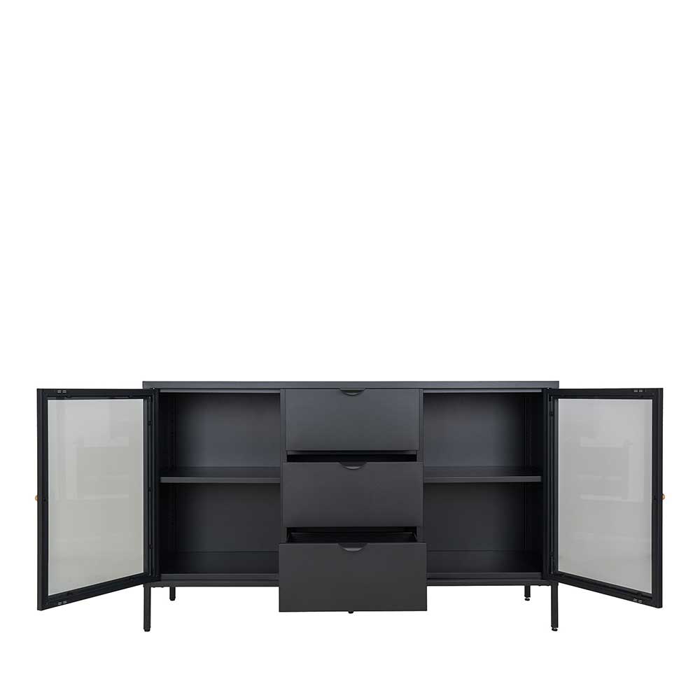 Metall Sideboard Sincony in Schwarz mit Glastüren