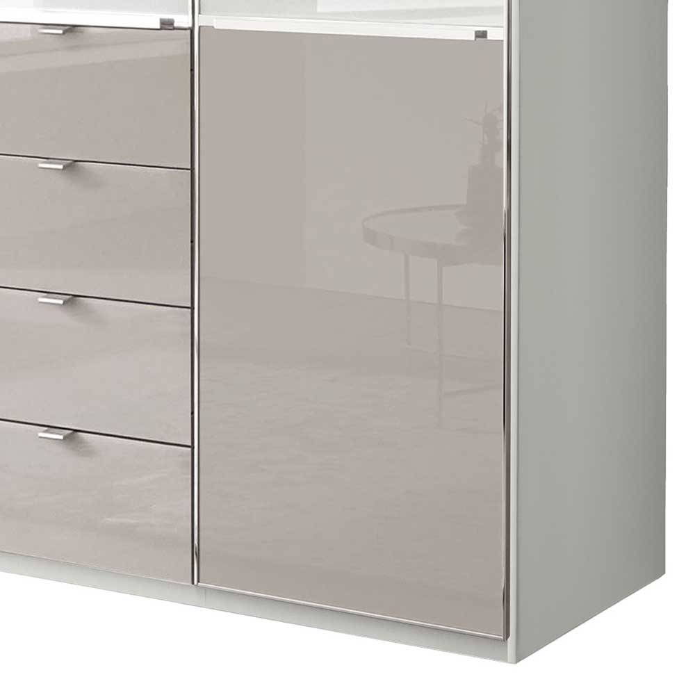 Design Schlafzimmerschrank Latina Front glasbeschichtet mit vier Schubladen