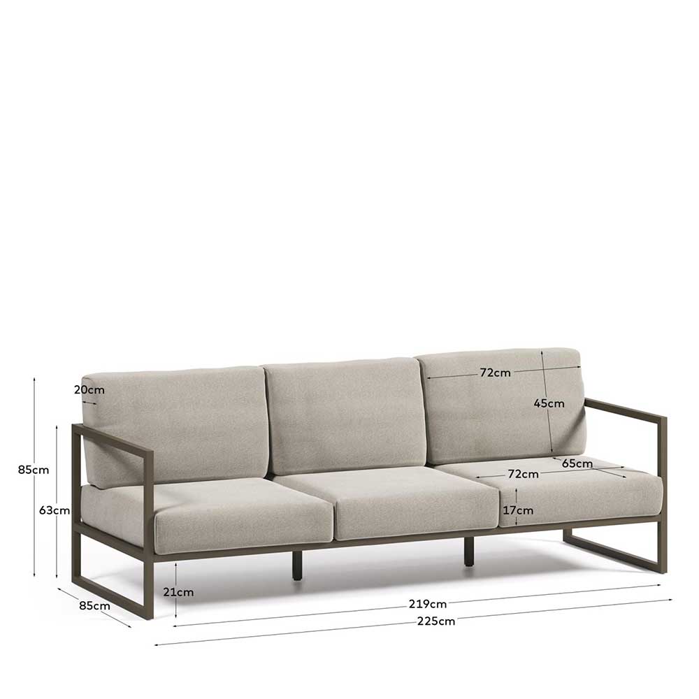 Lounge Sofa In- und Outdoor Shiran in Hellgrau und Graugrün 225 cm breit