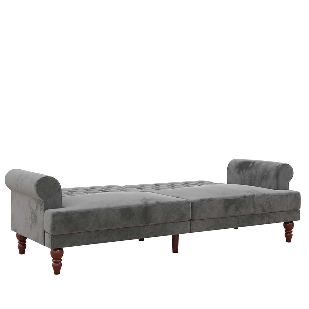 Vintage Look Zweisitzer Schlafsofa Terrazas in Grau Samt 212 cm breit